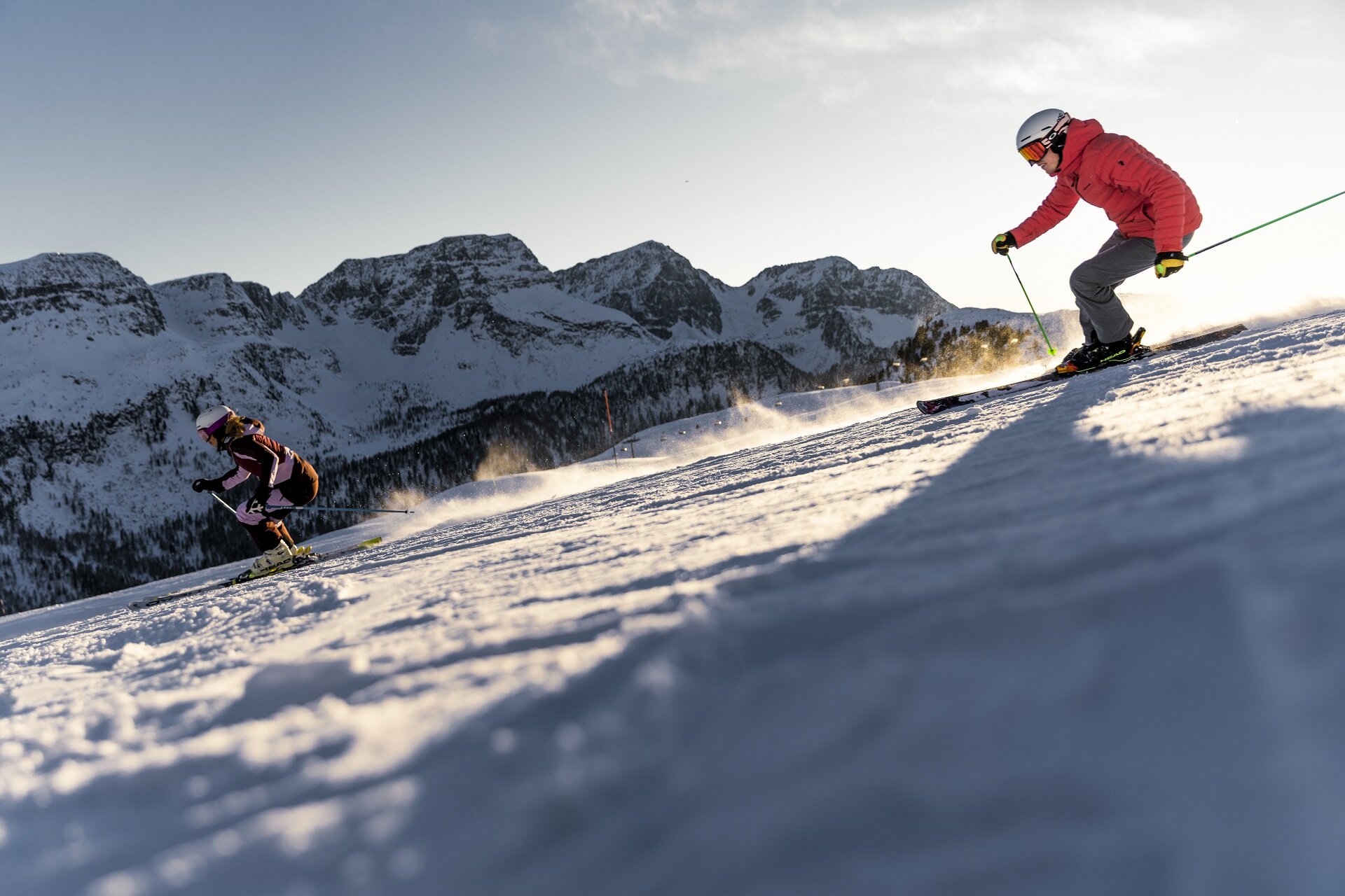 Sci in coppia skiarea Alpe Lusia - San Pellegrino | © Federico Modica - Archivio Immagini ApT Val di Fassa Coppia scia sulle piste della Val di Fassa | © Federico Modica - Archivio Immagini ApT Val di Fassa