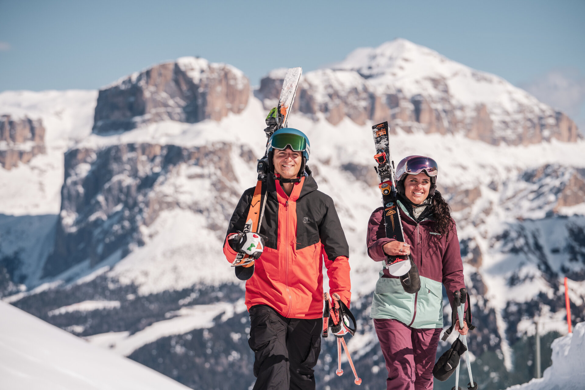 Sciatori al Ciampac | © Mattia Rizzi - Archivio immagini ApT Val di Fassa Coppia di sciatori nella skiarea Ciampac-Alba di Canazei | © Mattia Rizzi - Archivio immagini ApT Val di Fassa
