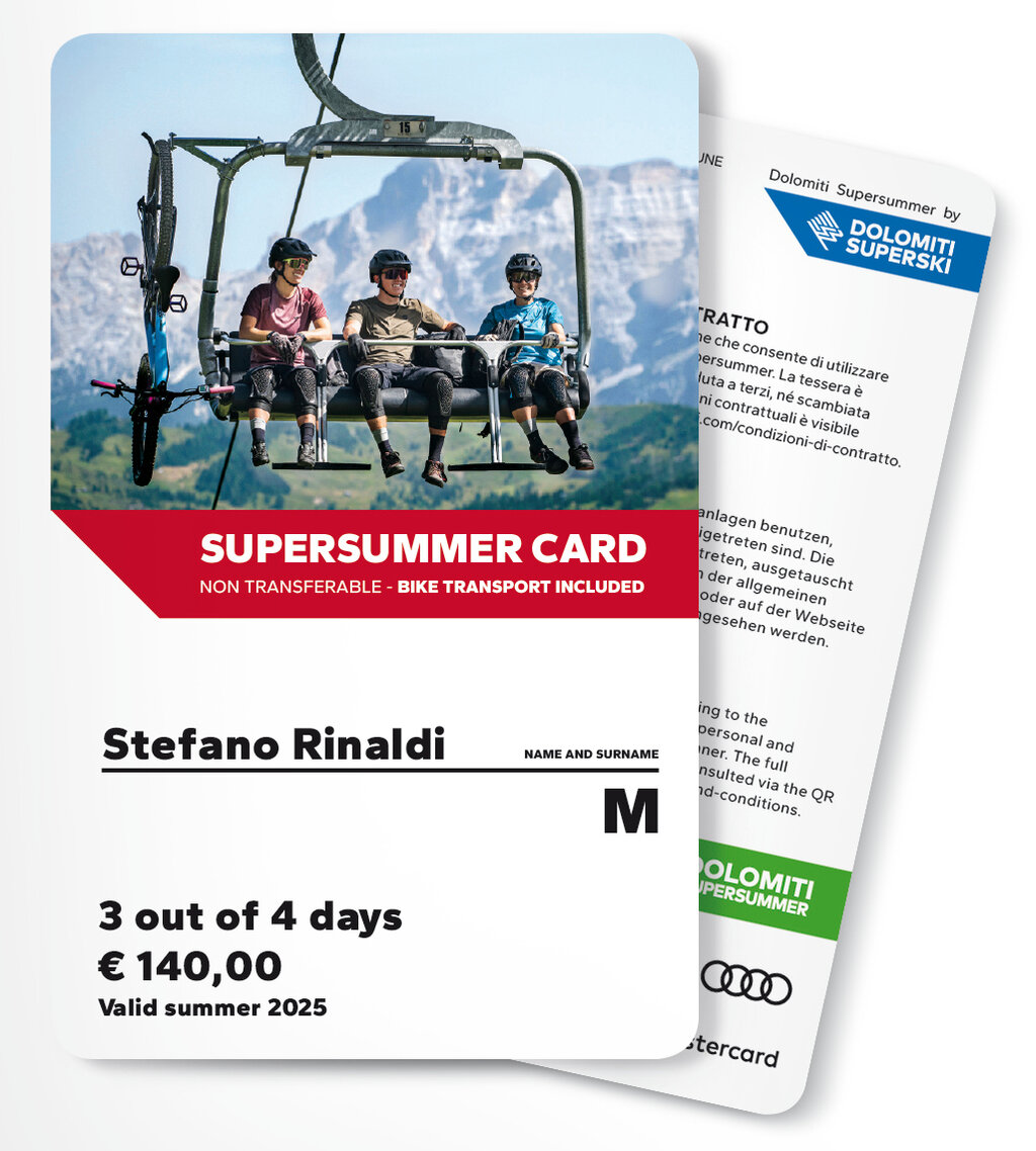 Dolomiti Supersummer Card - 3 out of 4 days at choice Dolomiti Supersummer Card - 3 out of 4 days at choice