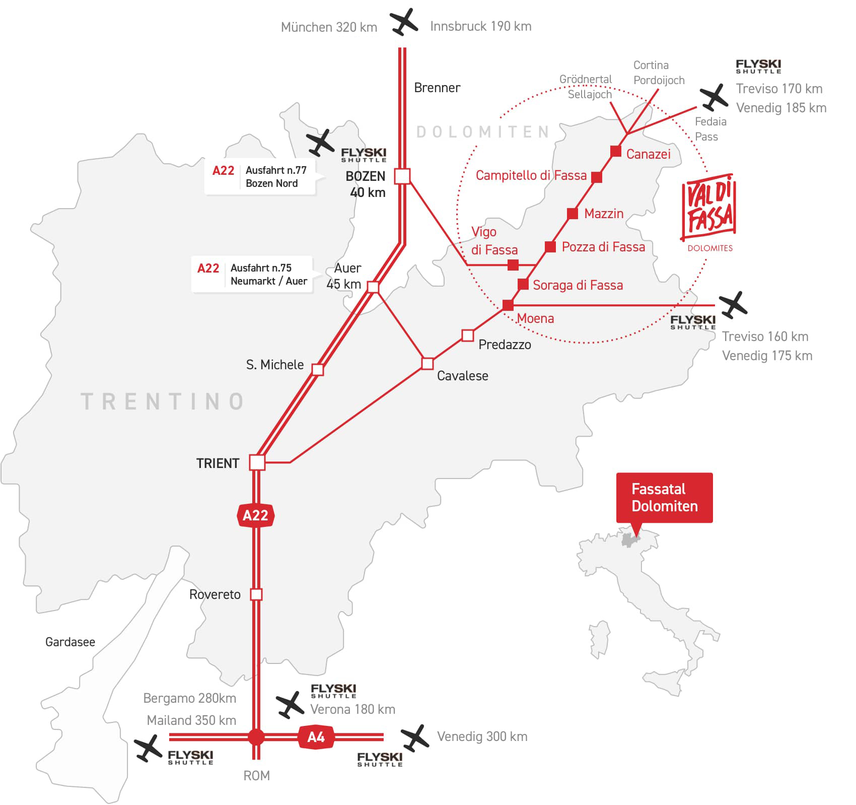 Wie man das Fassatal erreicht Wie man das Fassatal erreicht